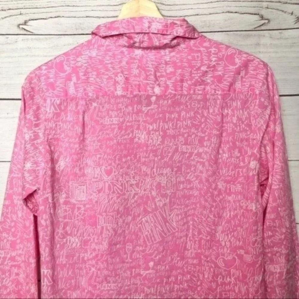 Pink Victoria's Secret Pink & White Button Down‎ Pocket Front Pajama Sleep Shirt